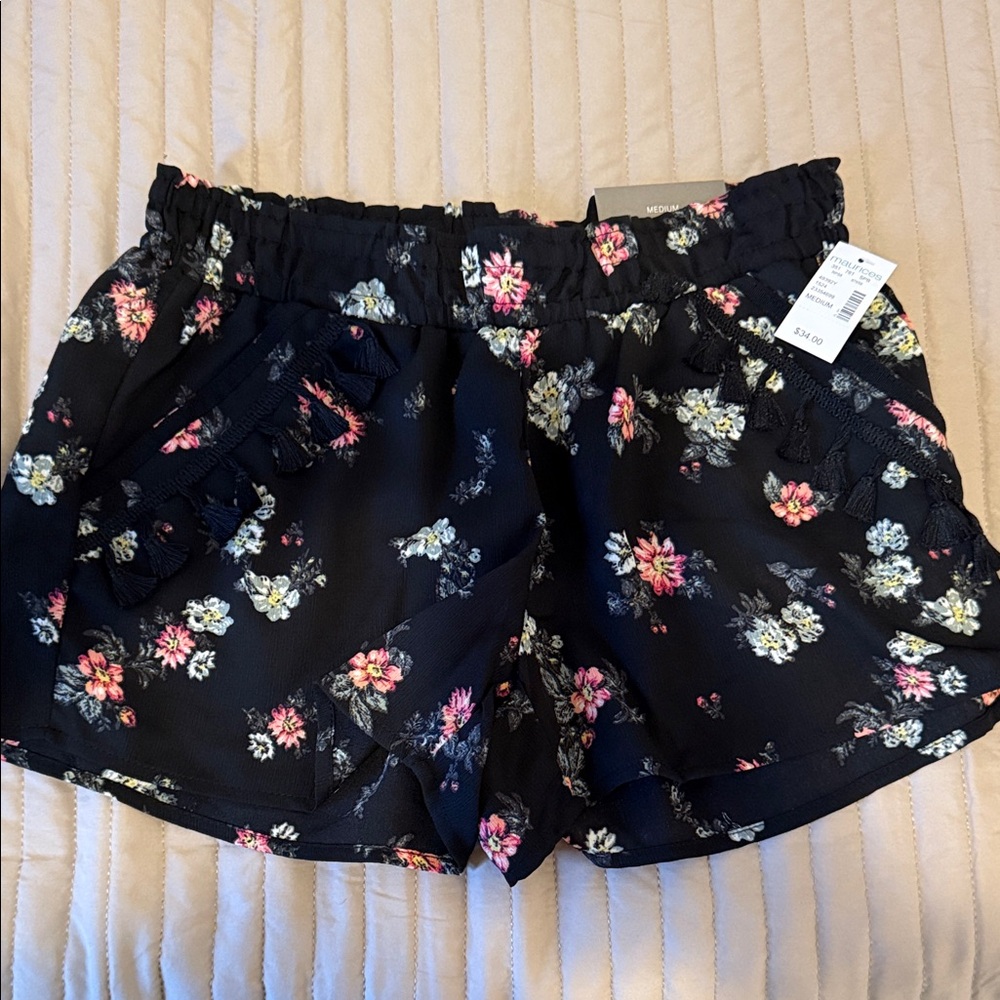 Maurices Black Floral High Waist Women's Shorts